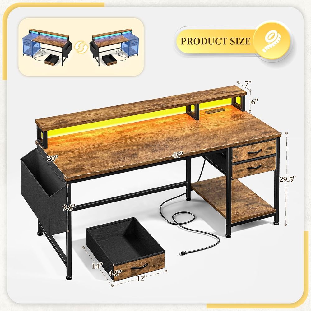 Compact 48 Gaming Desk with Wi - Led Gaming Light Strip ulasan dan harga
